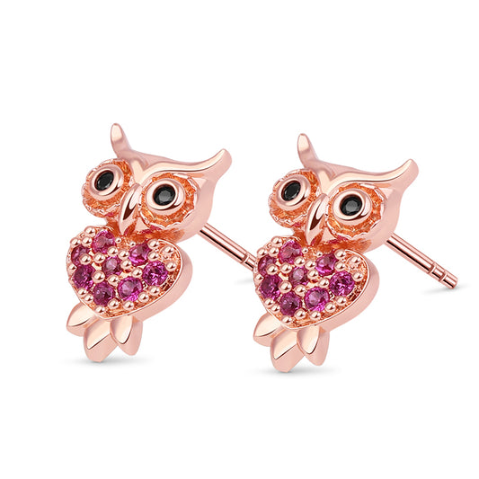 Owl Stud Earring Rose Gold Plated 925 Sterling Silver_1