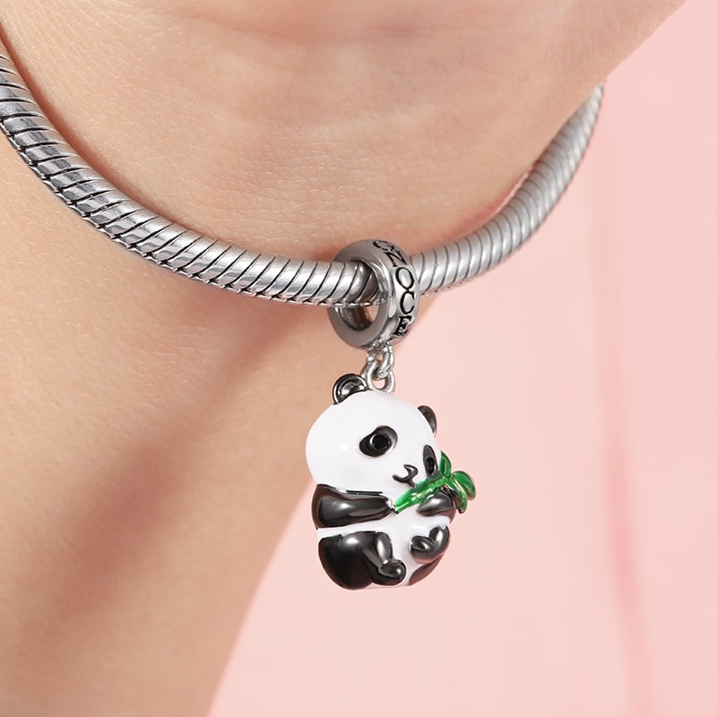 Panda Hugging Bamboo Pendant Dangle Charm Sterling Silver_3