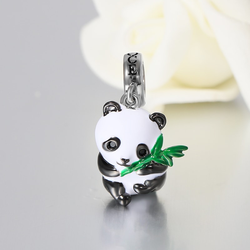 Panda Hugging Bamboo Pendant Dangle Charm Sterling Silver_2