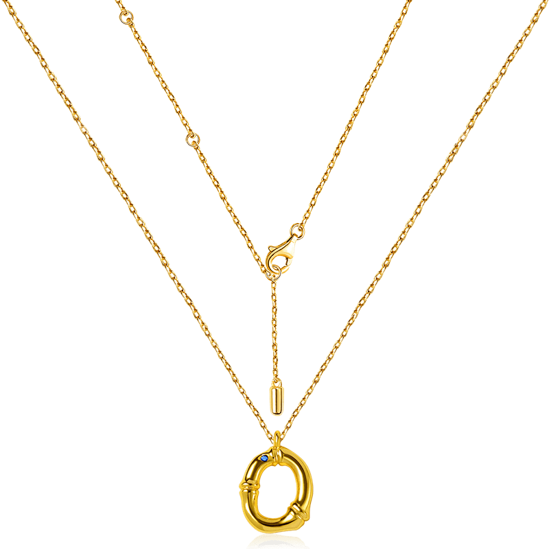 Letter O Pendant Bamboo Initial Necklace Adjustable Chain Length 18k Gold Plated 925 Sterling Silver_2