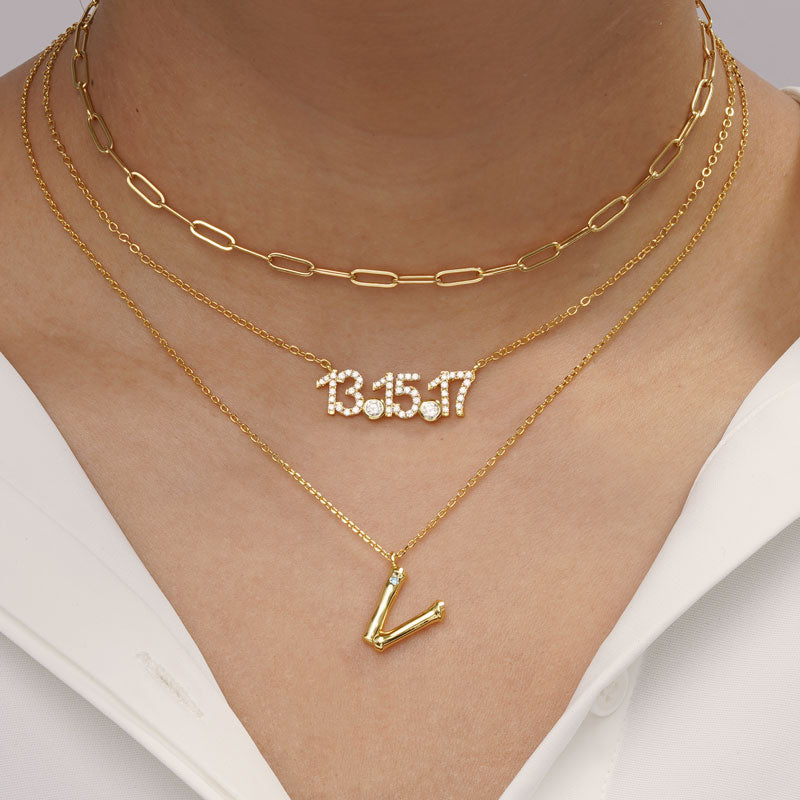 Letter V Pendant Bamboo Initial Necklace Adjustable Chain Length 18k Gold Plated 925 Sterling Silver_5