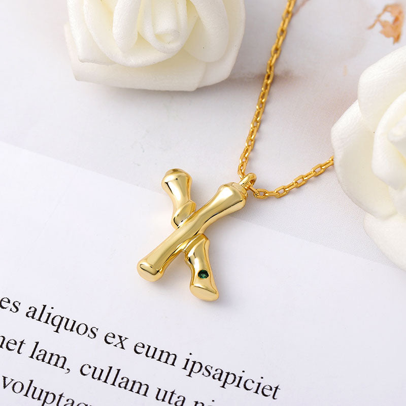 Letter X Pendant Bamboo Initial Necklace Adjustable Chain Length 18k Gold Plated 925 Sterling Silver_3