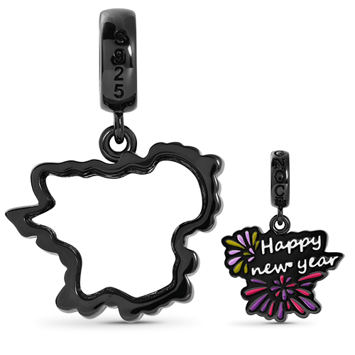 Happy New Year Luminous Personalized Photo Pendant Dangle Charm Sterling Silver Black Plated_2
