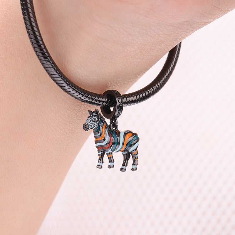 Gnoce "Colorful Zebra" Zebra Charm Bead with Black Plated Sterling Silver_3