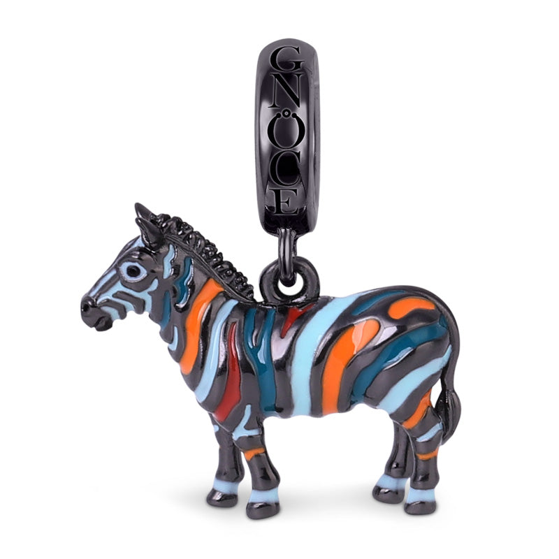Gnoce "Colorful Zebra" Zebra Charm Bead with Black Plated Sterling Silver_1