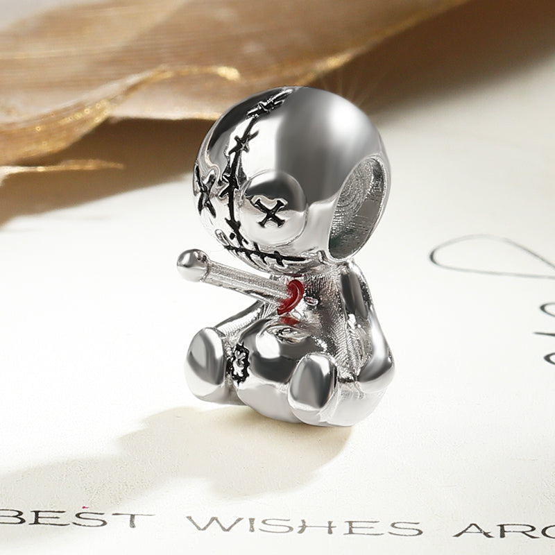 Voodoo Doll Charm Sterling Silver Bead fit Bracelet_2