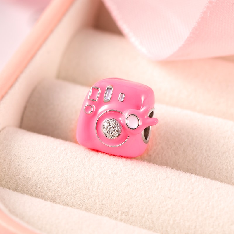 Gnoce Camera Charm Bead Sterling Silver inlaid with Stones_2