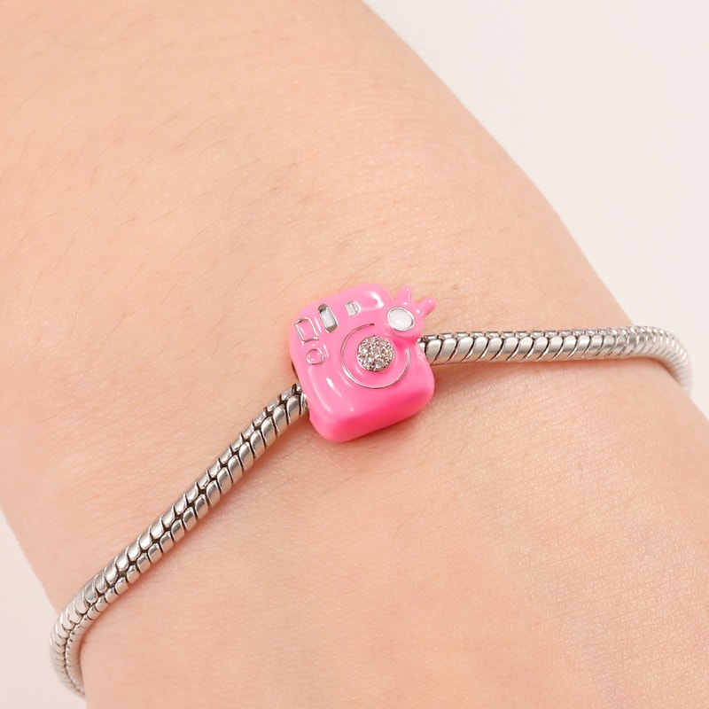 Gnoce Camera Charm Bead Sterling Silver inlaid with Stones_3