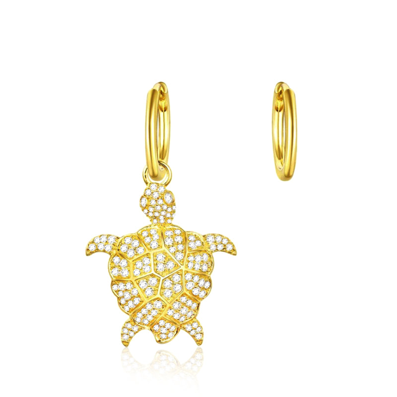 Turtle Dangle Earrings Gold Plated Asymmetry_1