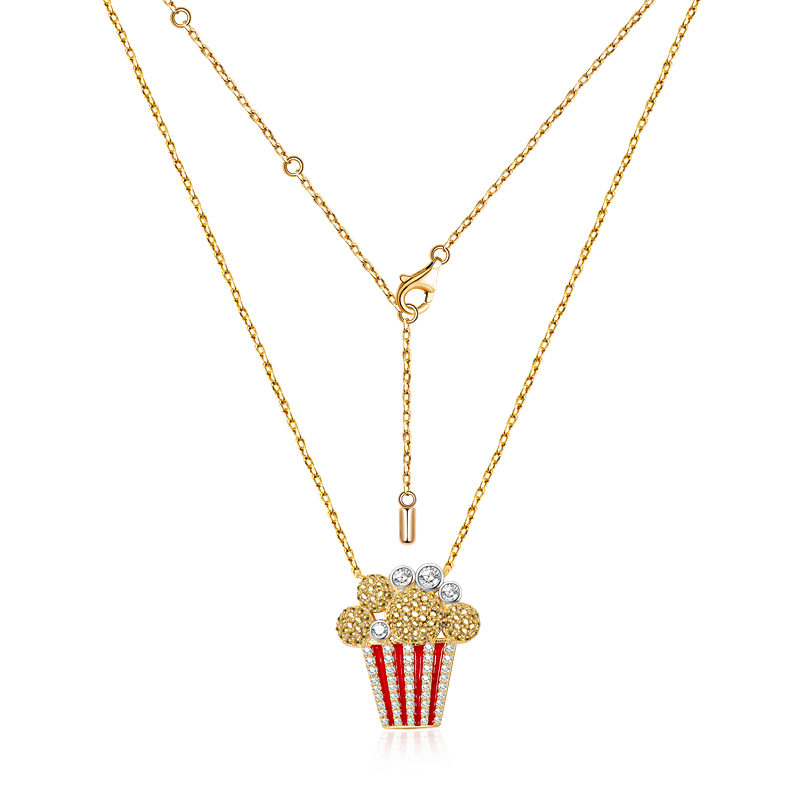 Popcorn Necklace Sterling Silver 18k Gold Plated inlaid with Stones_2