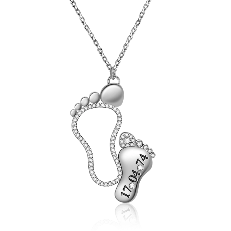 Custom Date Mother Baby Feet Necklace Sterling silver inlaid with Birthstones Mother's Day Gift_2