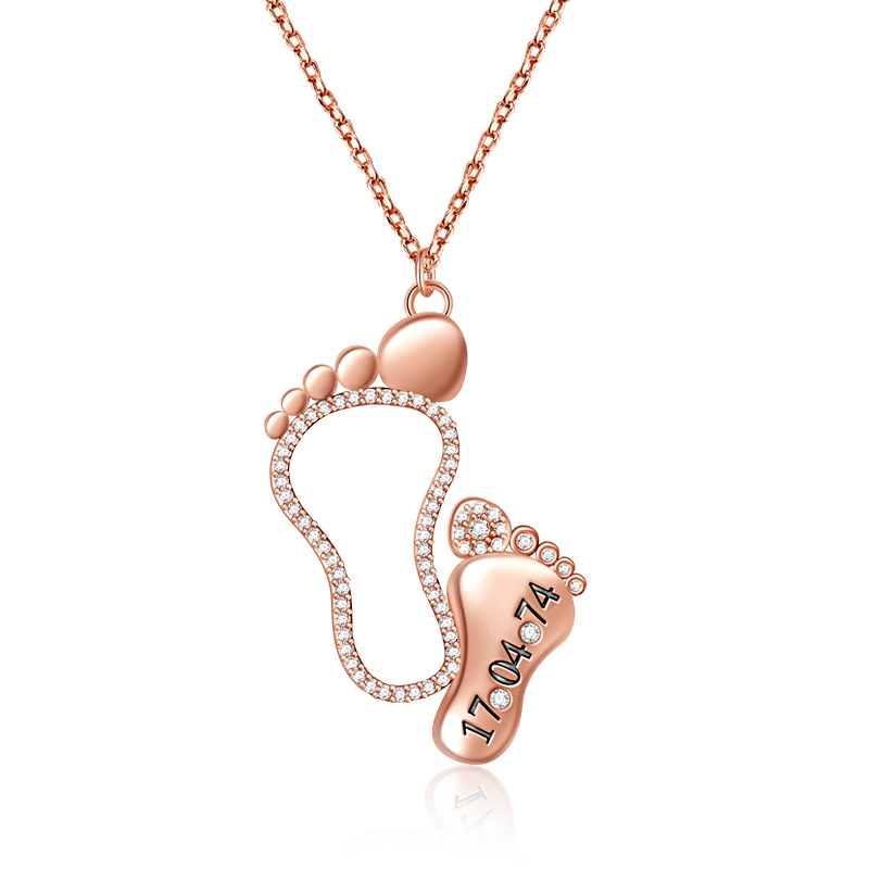 Custom Date Mother Baby Feet Necklace Sterling silver inlaid with Birthstones Mother's Day Gift_3