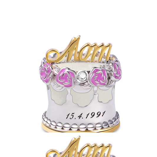 Mom's Birthday Cake Personalized Date Charm Bead 925 Sterling Silver 18k Gold Plated Mother's Day Gift_1