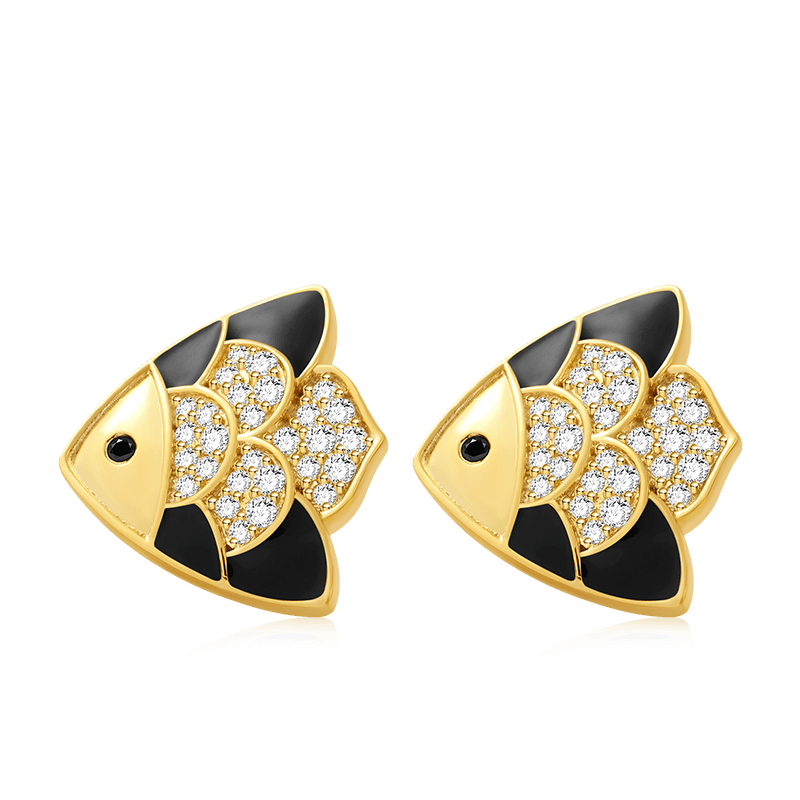 Fish Stud Earrings with 18K Gold Plated Sterling Silver_1