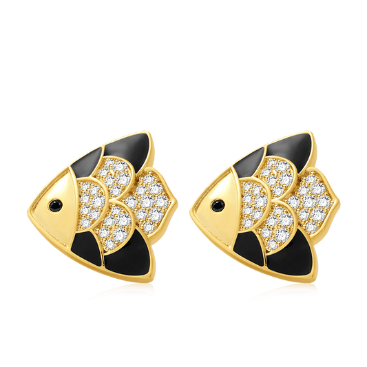 Fish Stud Earrings with 18K Gold Plated Sterling Silver_1