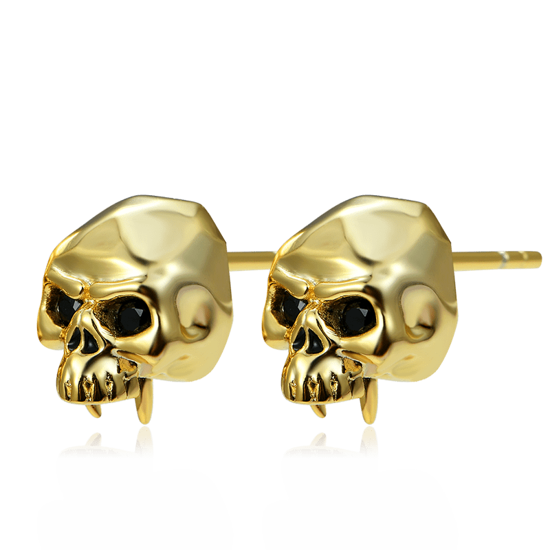 Golden Skull Studs 18k Gold Plated 925 Sterling Silver_2