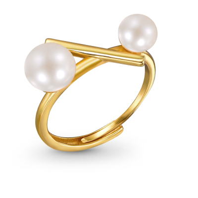 Regulowany pierścień z perłą w stylu geometrycznym